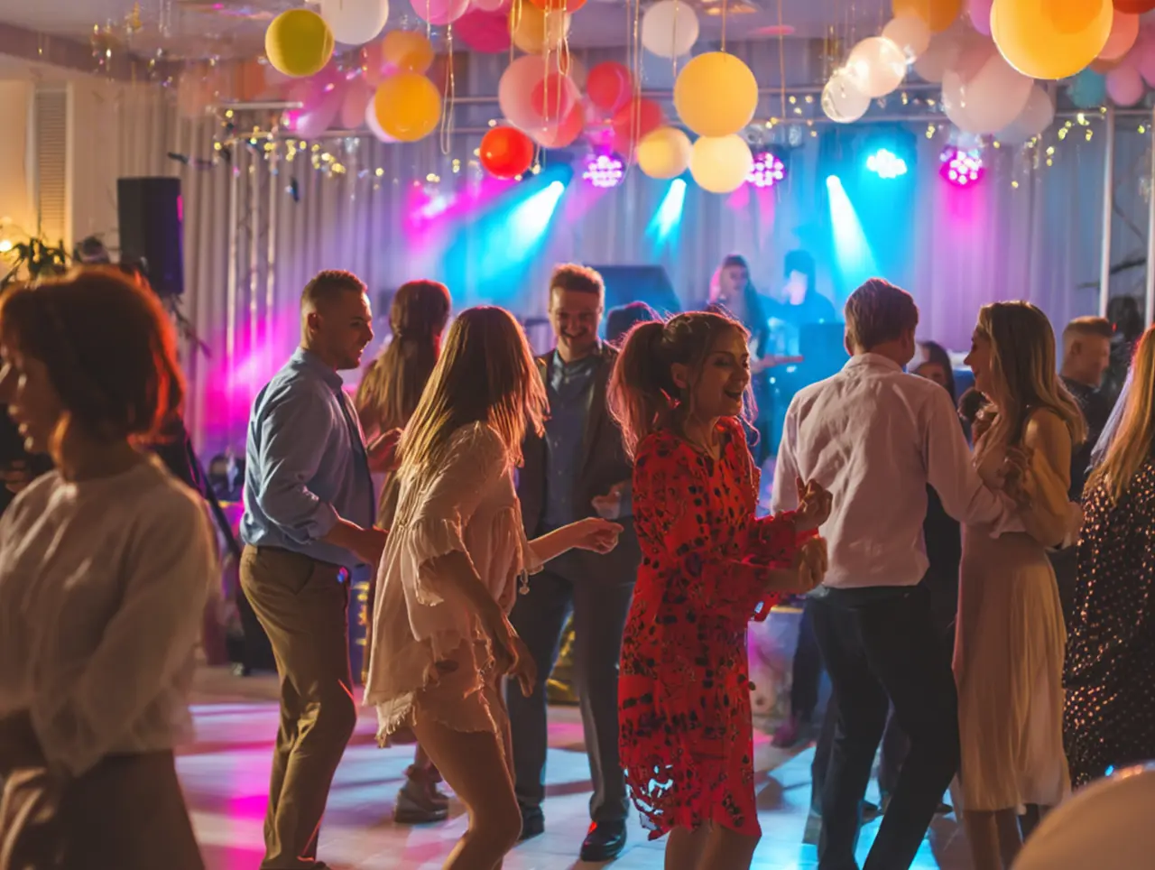 Personas bailando en salón durante celebración